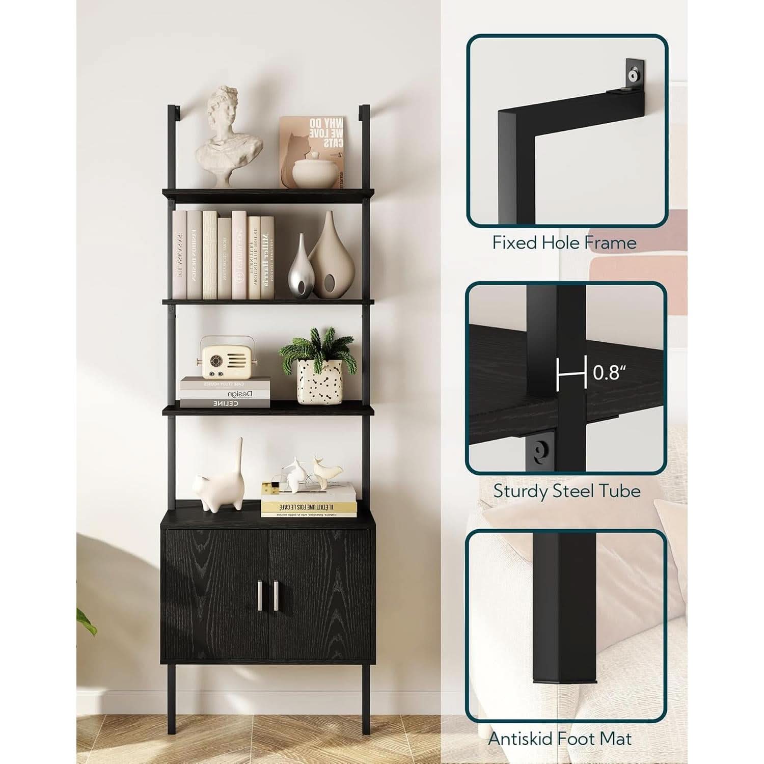 73 Inch Tall Bookshelf Black Wood Grain Living Room-4