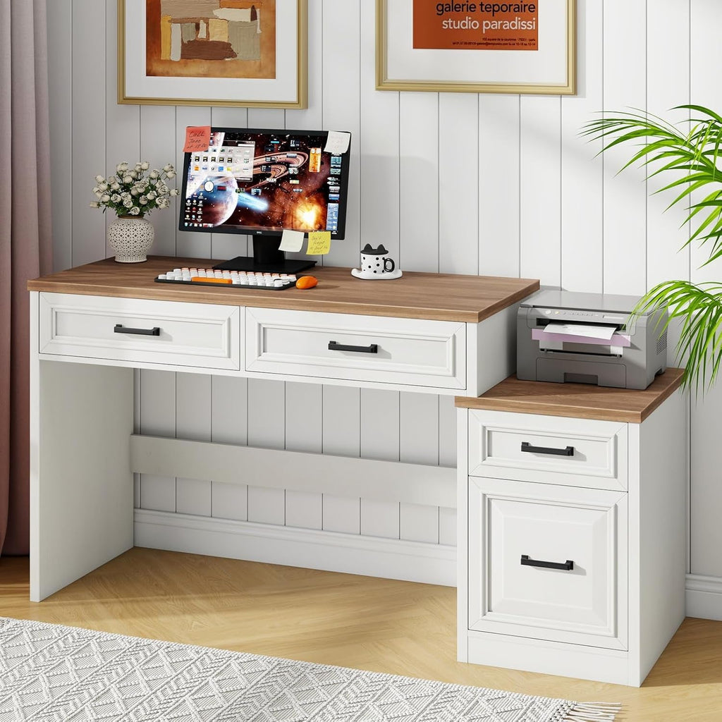 61 Inch Distressed Farmhouse Computer Desk Storage-4