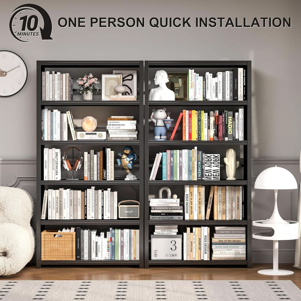 All Metal Five Tier Bookcase Matte Black Industrial-3