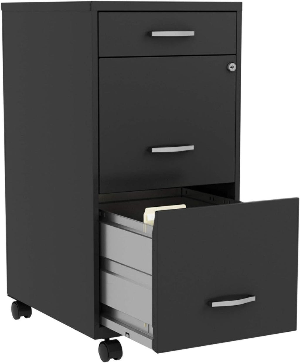 Black 3 Drawer Mobile File Cabinet With Locking Top Drawers-2