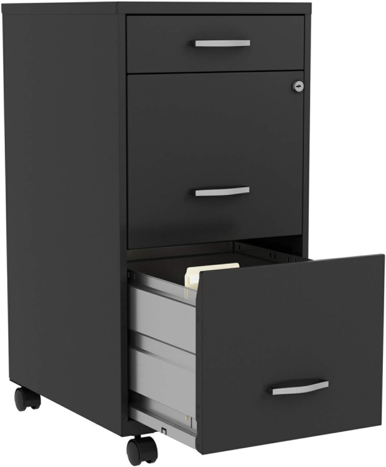 Black 3 Drawer Mobile File Cabinet With Locking Top Drawers-2