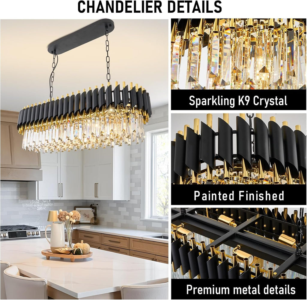 Elegant Black Gold Crystal Chandelier Thirty Three Inch-4