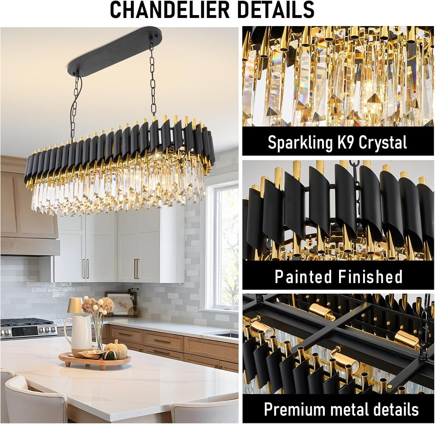 Elegant Black Gold Crystal Chandelier Thirty Three Inch-4