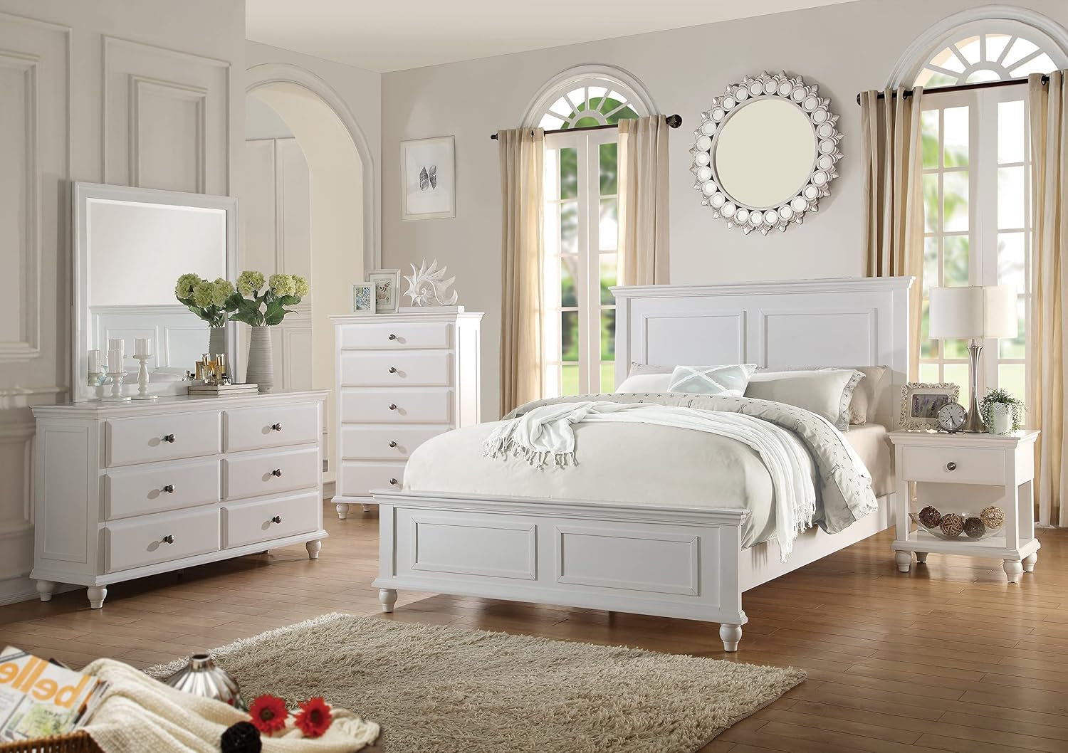 White Eastern King Size Contemporary Platform Bedstead-4
