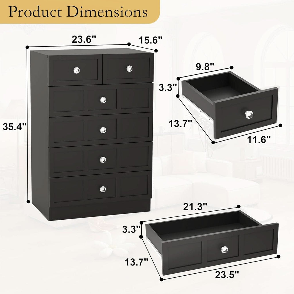 Black Fluted 24 Inch Dresser For Bedroom Storage Solutions-1