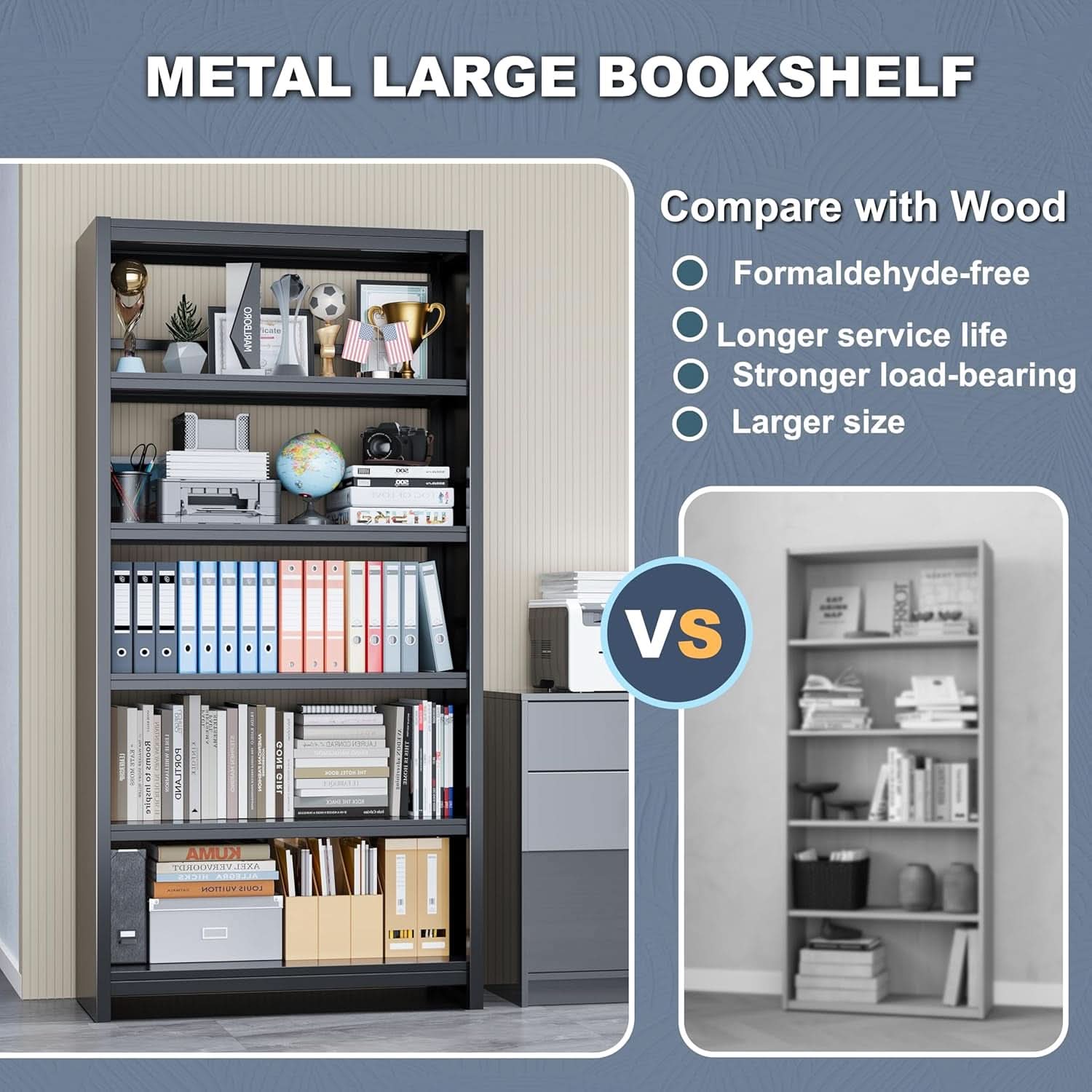 All Metal Five Tier Bookcase Matte Black Industrial-4