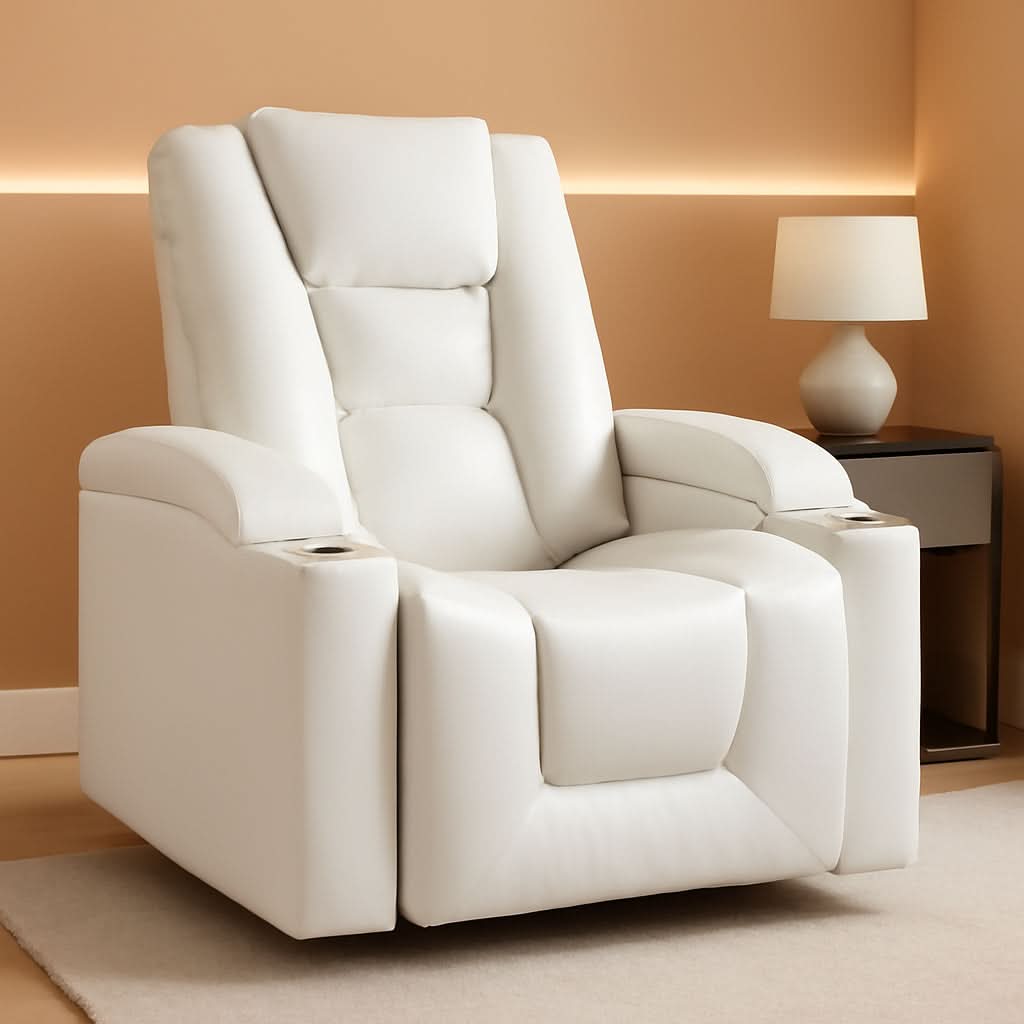 Cream White Power Recliner Chair With USB Ports And Hidden Storage-0