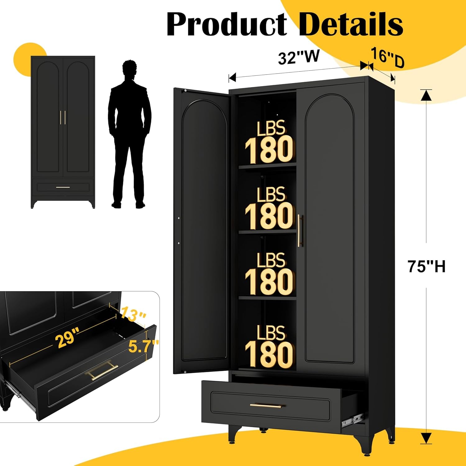 75In Black Industrial Pantry Cabinetry With Drawers-2