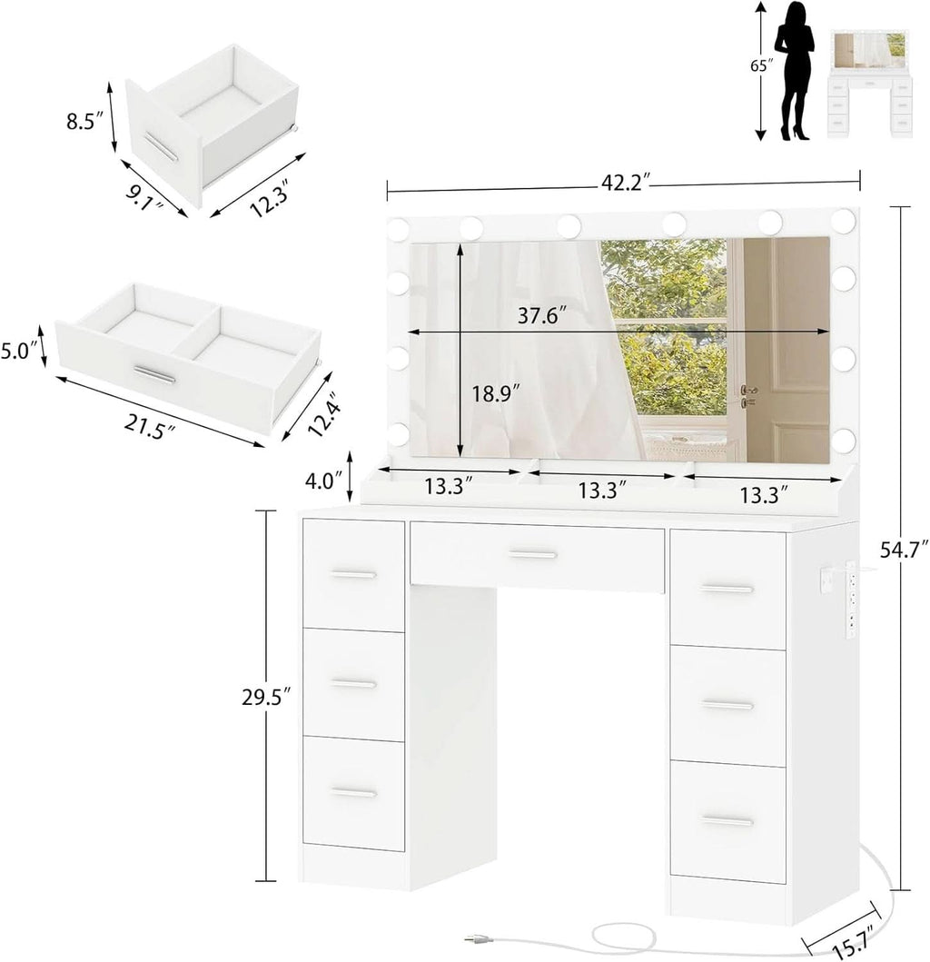 White Vanity Desk With Adjustable Illuminated Mirror-1