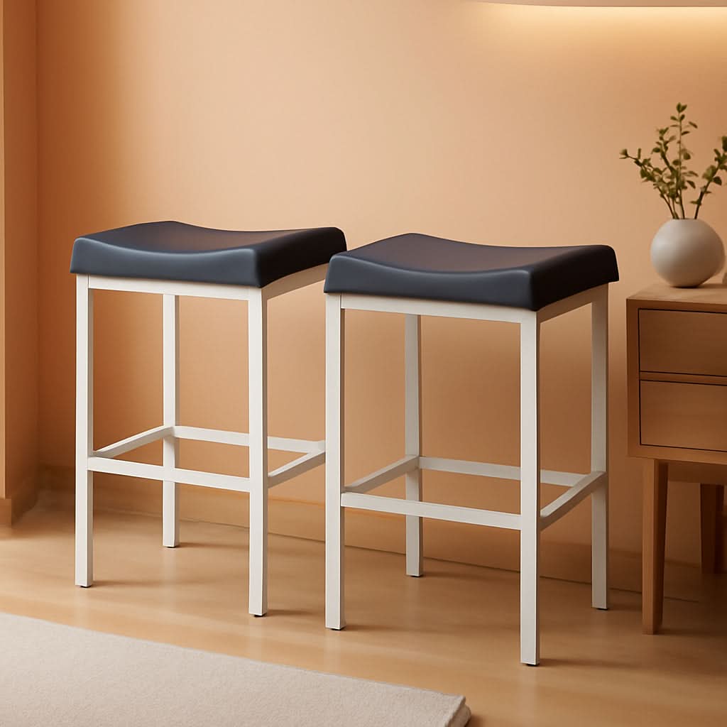 Saddle Bar Stools Set of 2, 24.8 Inches, White and Gray-0
