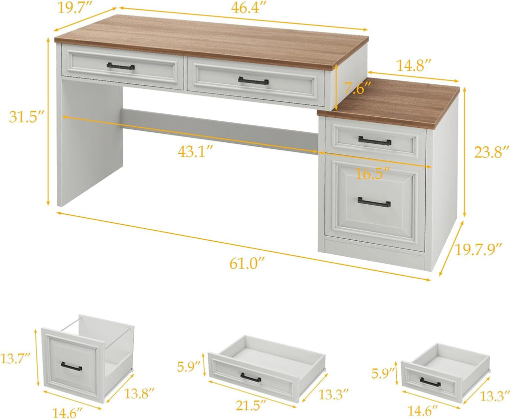 61 Inch Distressed Farmhouse Computer Desk Storage-1