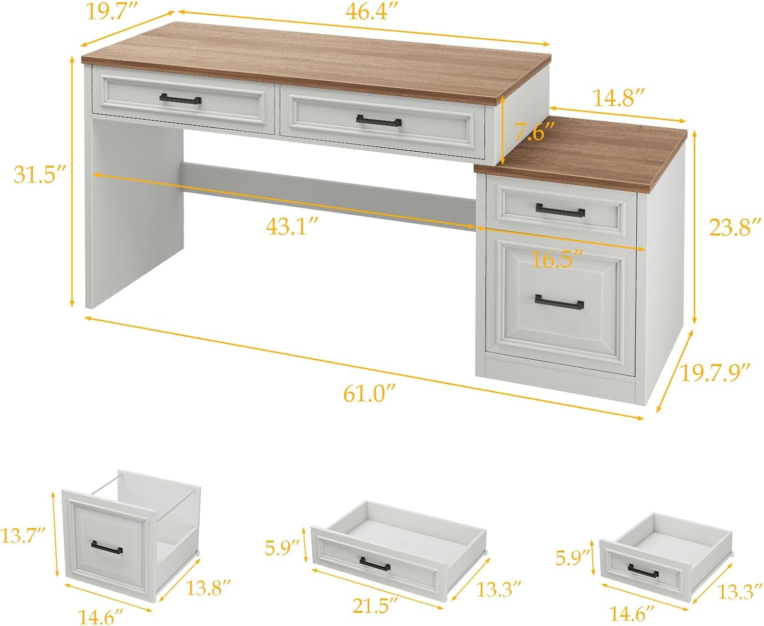 61 Inch Distressed Farmhouse Computer Desk Storage-1