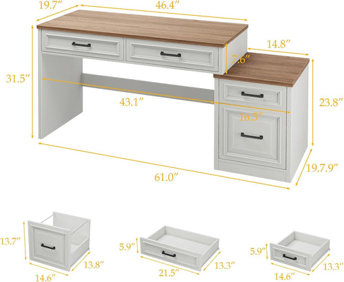 61 Inch Distressed Farmhouse Computer Desk Storage-1