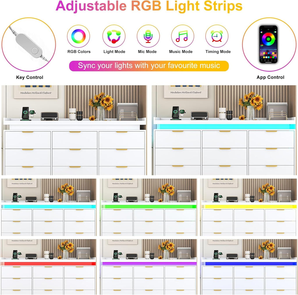 White Dresser With Integrated LED Lighting Charging-3