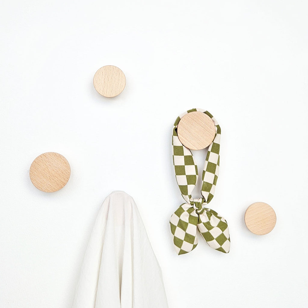 Set of Hooks - Round Beech Wood Wall Mounted Coat Hook / Knob-1