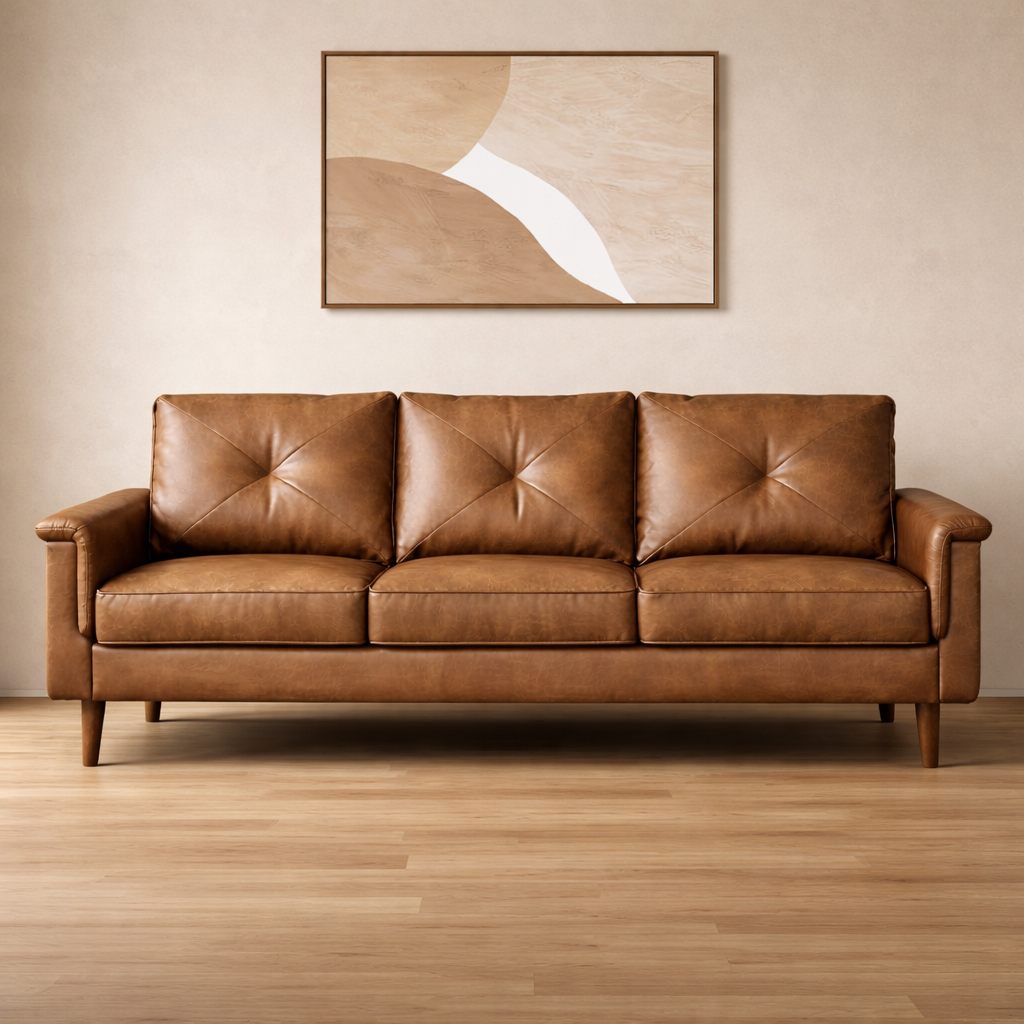 71.6" Mid Century Modern 3 Seat Sofa with 47" Oval Fluted Coffee Table Living Room Set Walnut-3