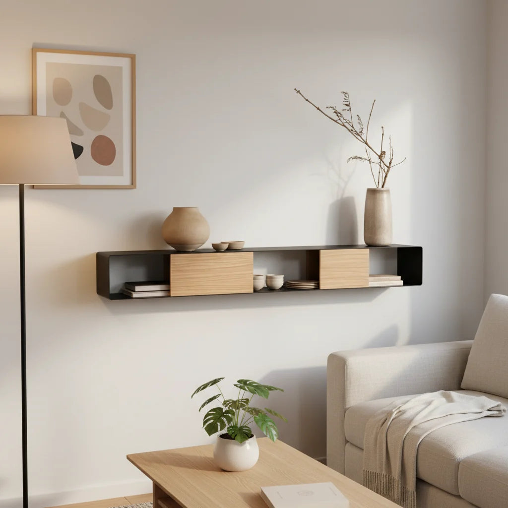 Consola de pared RIVA – mesa de pared en metal y madera