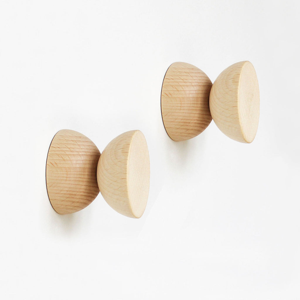 Set of Hooks - Geometric Beech Wood Wall Mounted Coat Hook / Knob-0