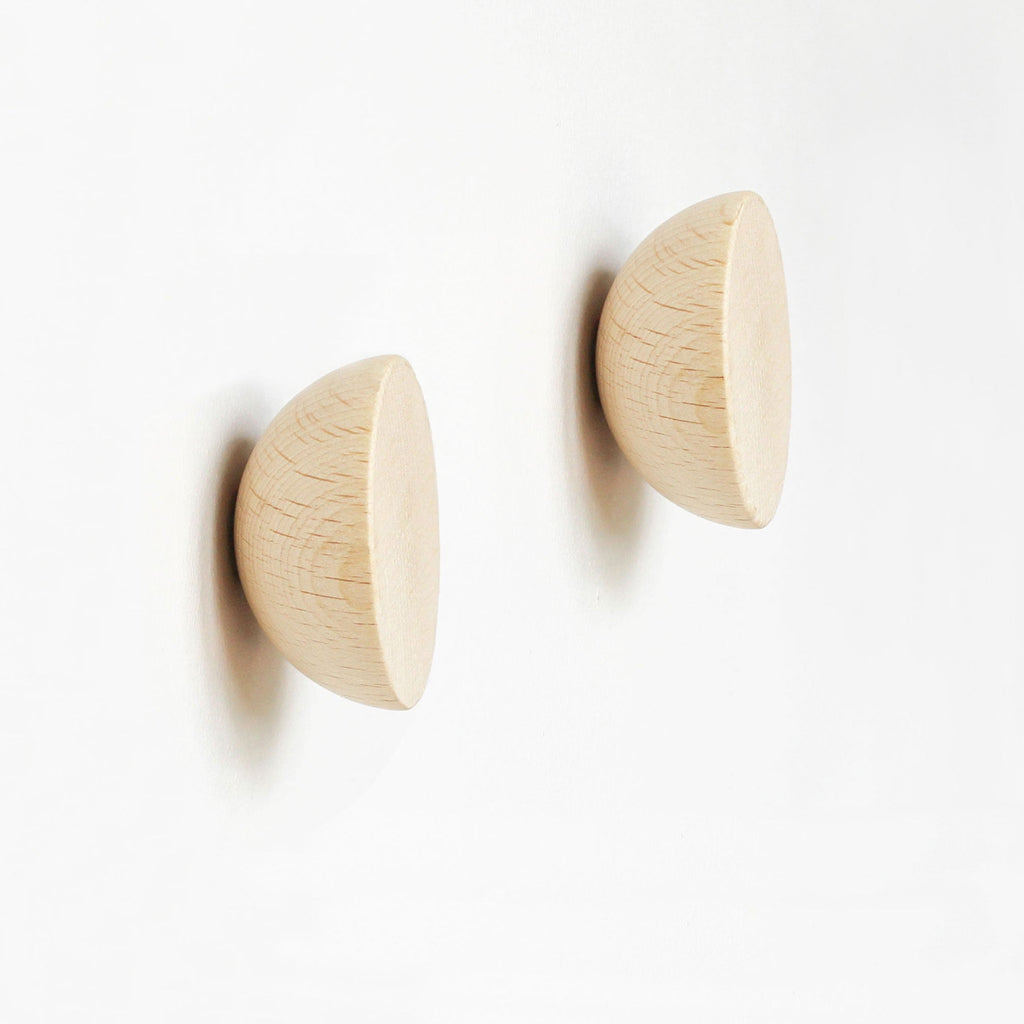 Set of Hooks - Round Beech Wood Wall Mounted Coat Hook / Knob-0