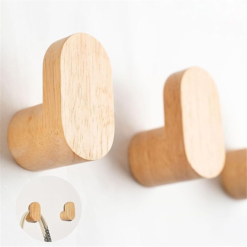 Coat Hooks for Hanging Heavy Duty - 4 Pack Wooden Wooden Hooks Modern Minimalist, Natural Wood Hooks for Hanging Hat, Towel, Robe, Bag, Suitable for Bathroom Bedroom Entryway-1