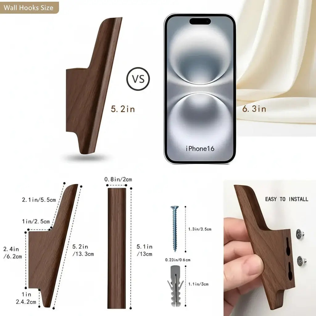 Walnut wall hooks 4 Pack Coat Hooks Wall Mount Hooks for Hanging Hat-2