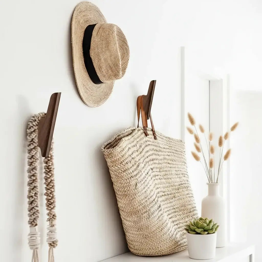 Walnut wall hooks 4 Pack Coat Hooks Wall Mount Hooks for Hanging Hat-3