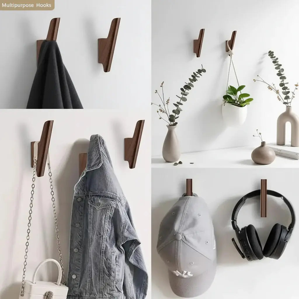 Walnut wall hooks 4 Pack Coat Hooks Wall Mount Hooks for Hanging Hat-4