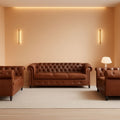 3 Piece Chesterfield Leather Sofa Set With Rolled Arms And Nailhead Trim Modern Brown Living Room Set-0