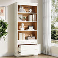White Freestanding 72 Inch Bookcase With File Cabinet-0