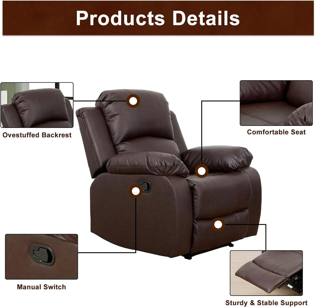 Brown Leather 3 Piece Recliner Sofa Living Room Set-4