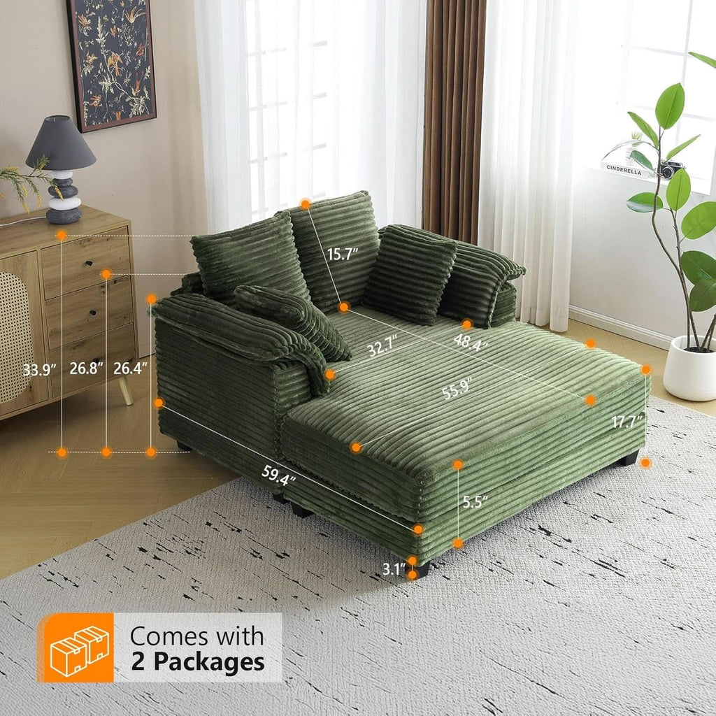 56-Inch Oversized Corduroy Lounge Chair With Armrests-1