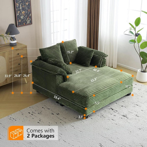 56-Inch Oversized Corduroy Lounge Chair With Armrests-1