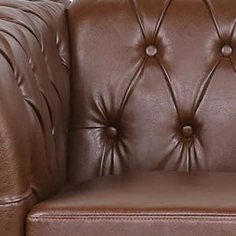 3 Piece Chesterfield Leather Sofa Set With Rolled Arms And Nailhead Trim Modern Brown Living Room Set-4