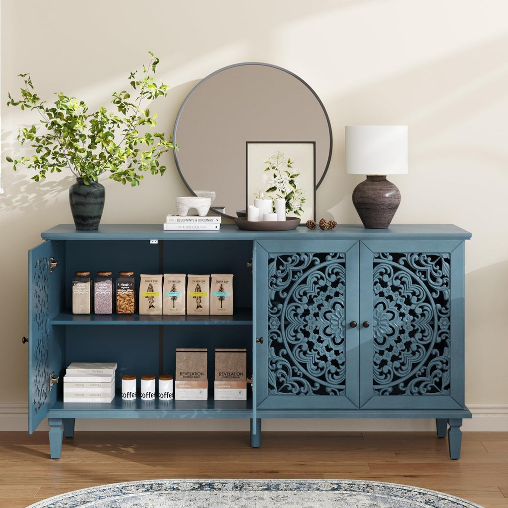 Vintage Sixty Inch Hollow Carved Console Sideboard-2