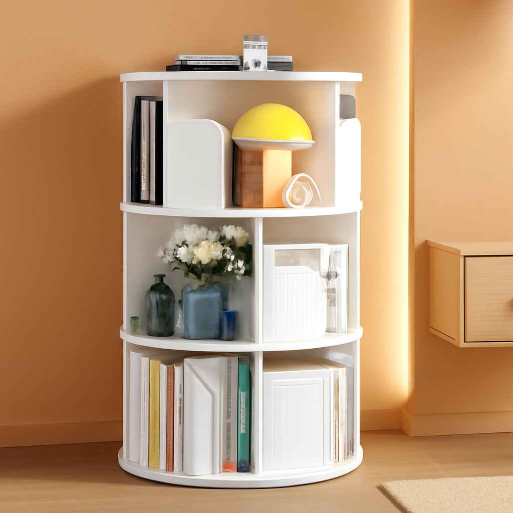 Rotating Corner Bookshelf 360 Degree White Storage-0