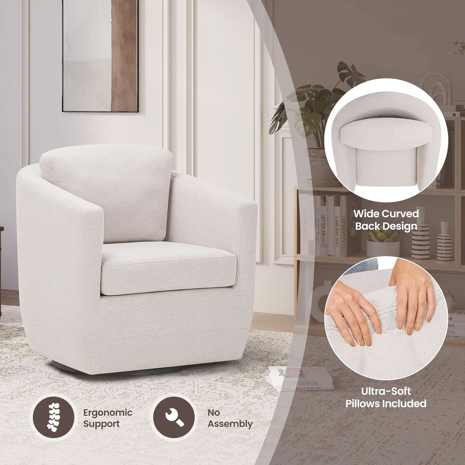 Beige 360 Degrees Swivel Armchairs Fully Assembled-4