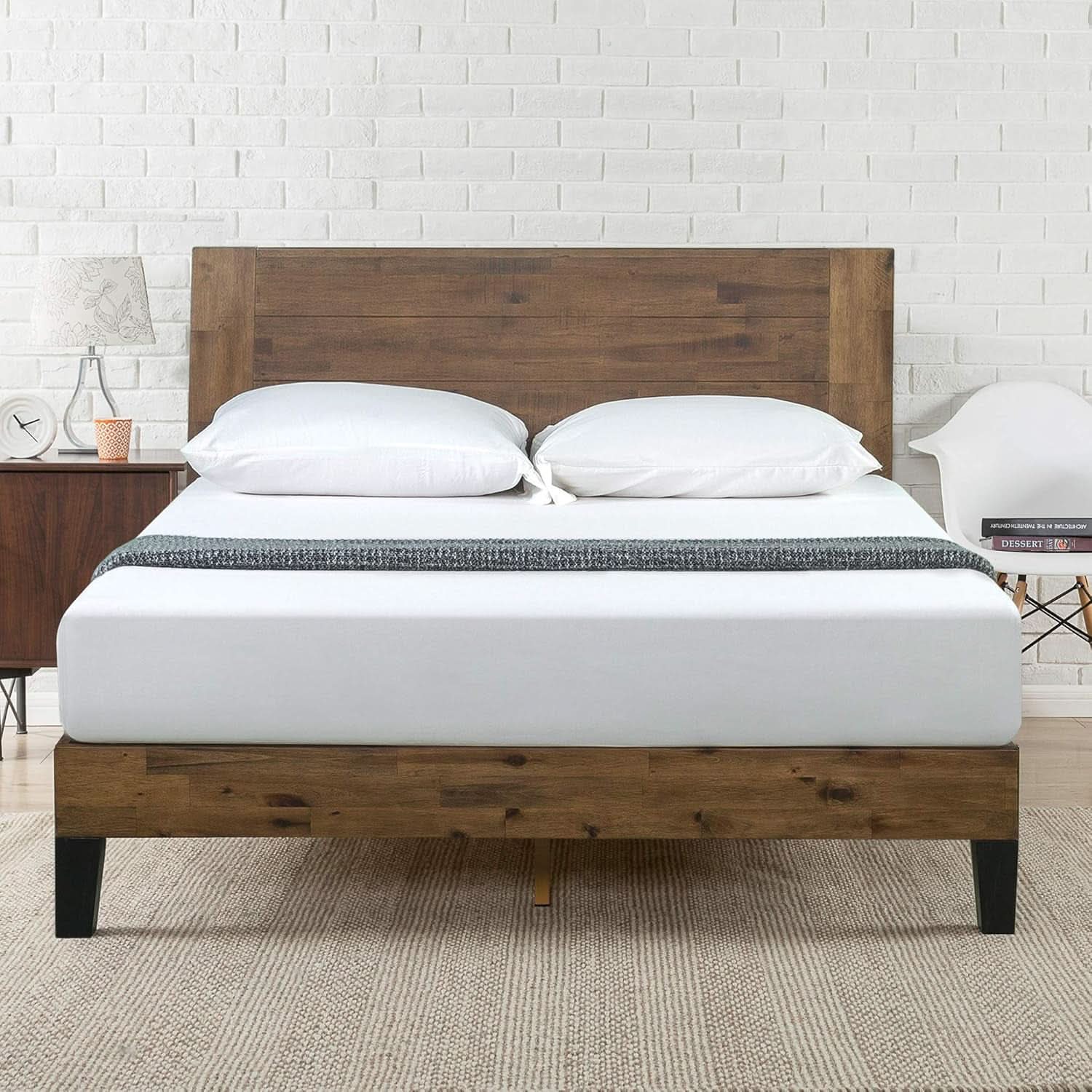 Queen Size Solid Wood Platform Bed Frame With Headboard-2