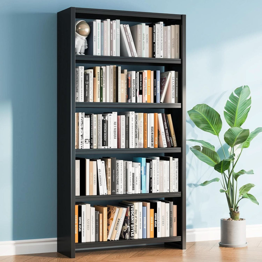 All Metal Five Tier Bookcase Matte Black Industrial-0