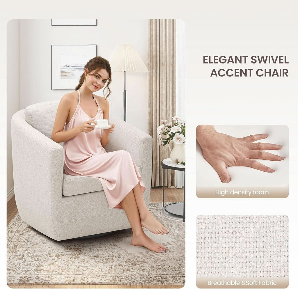 Beige 360 Degrees Swivel Armchairs Fully Assembled-3