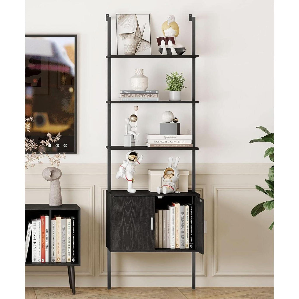 73 Inch Tall Bookshelf Black Wood Grain Living Room-2