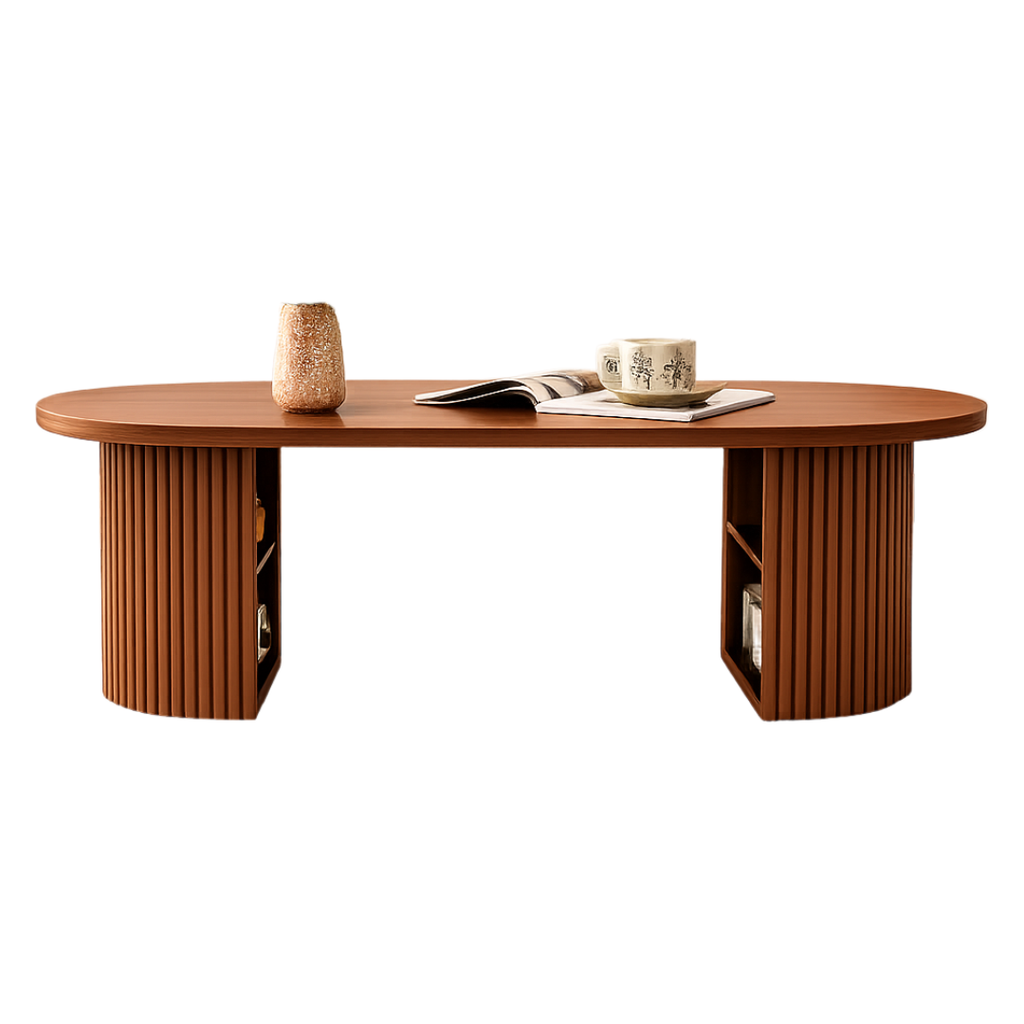 71.6" Mid Century Modern 3 Seat Sofa with 47" Oval Fluted Coffee Table Living Room Set Walnut-4