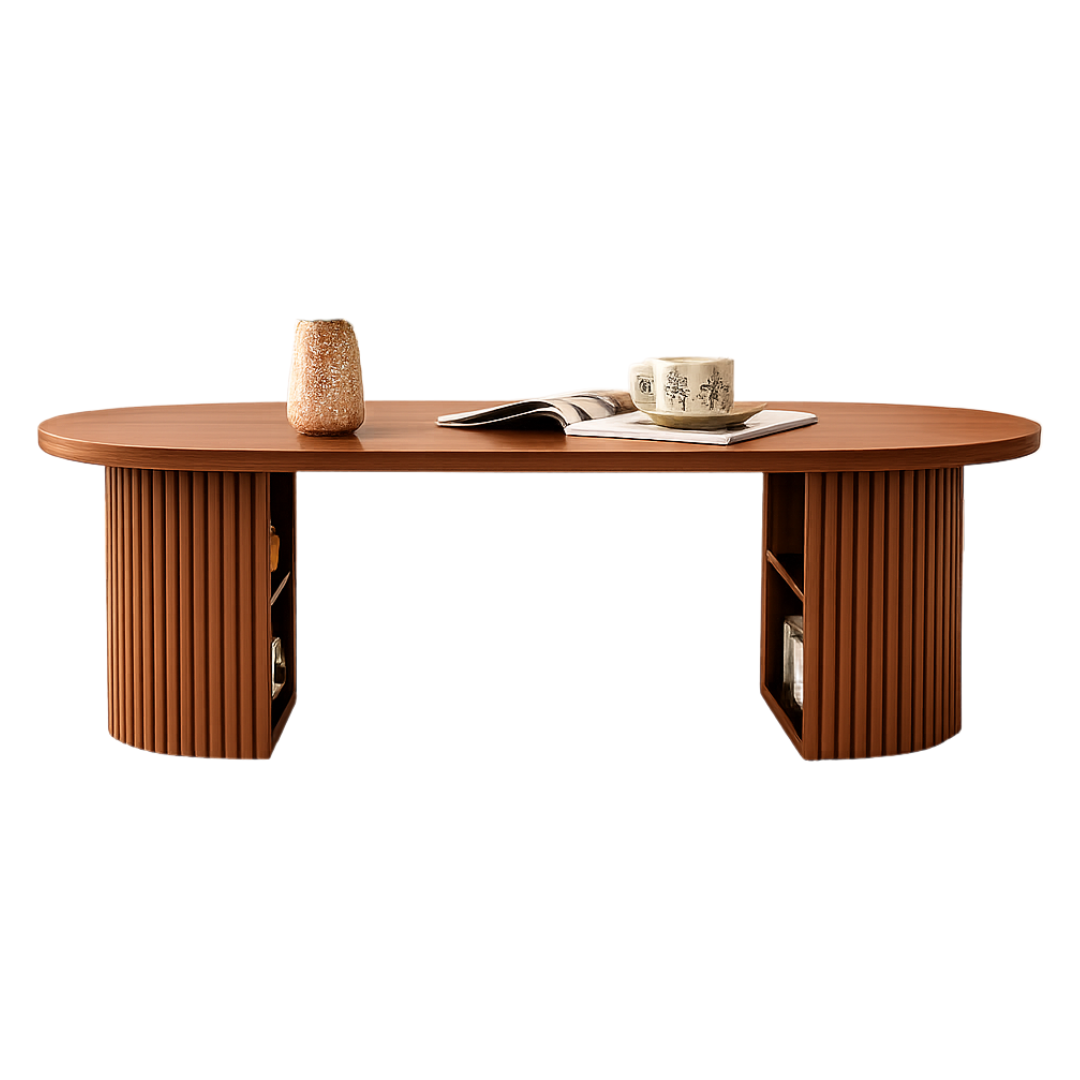 71.6" Mid Century Modern 3 Seat Sofa with 47" Oval Fluted Coffee Table Living Room Set Walnut-4