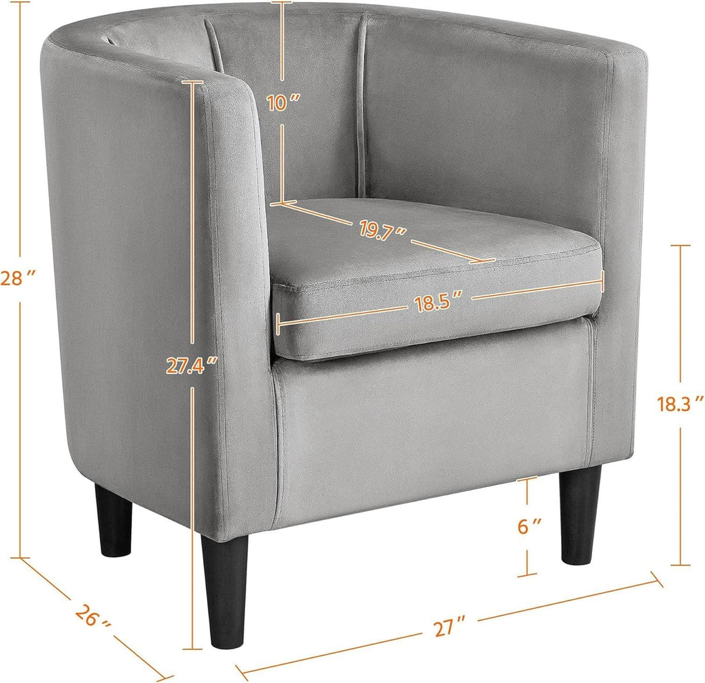 Gray Velvet Barrel Accent Chairs Set of 2 18.5x19.7in Seats-2