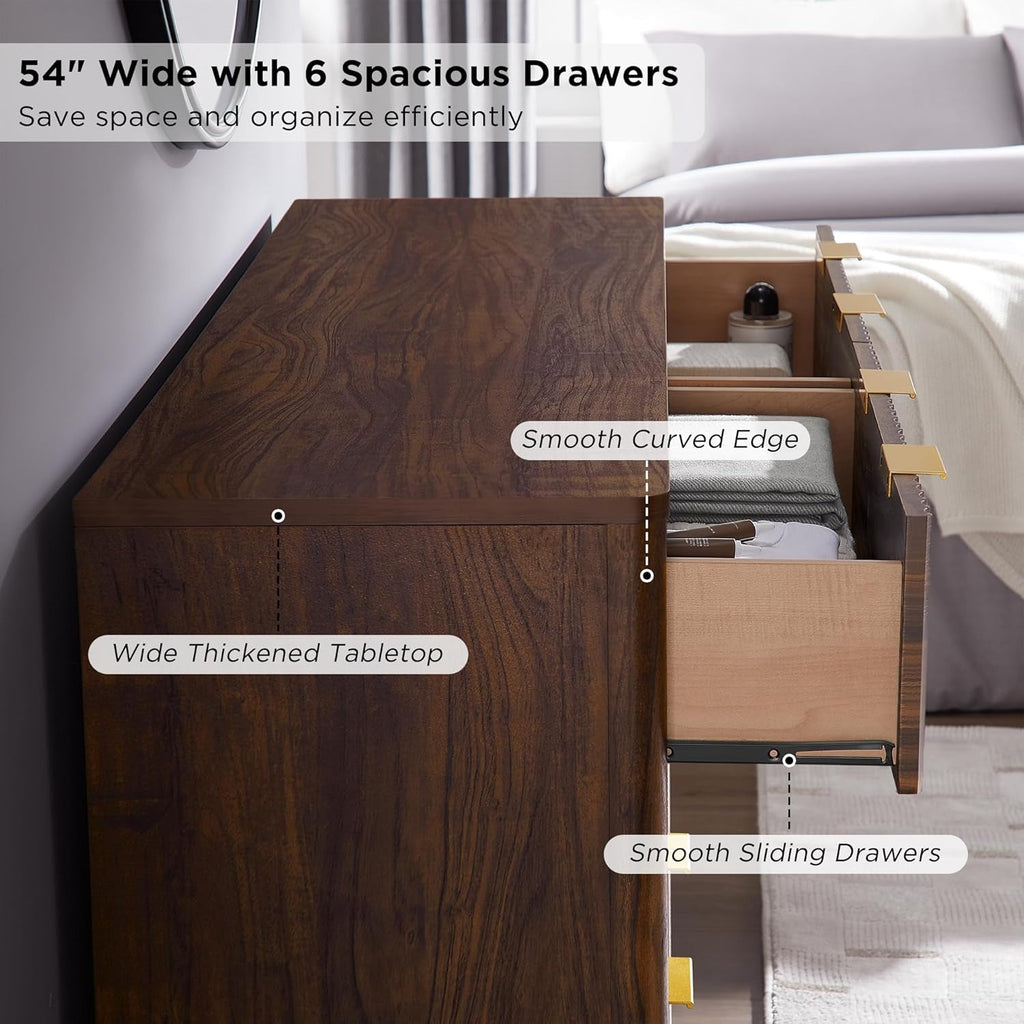 Dark Walnut Contemporary Fluted Six Drawer Dresser-4