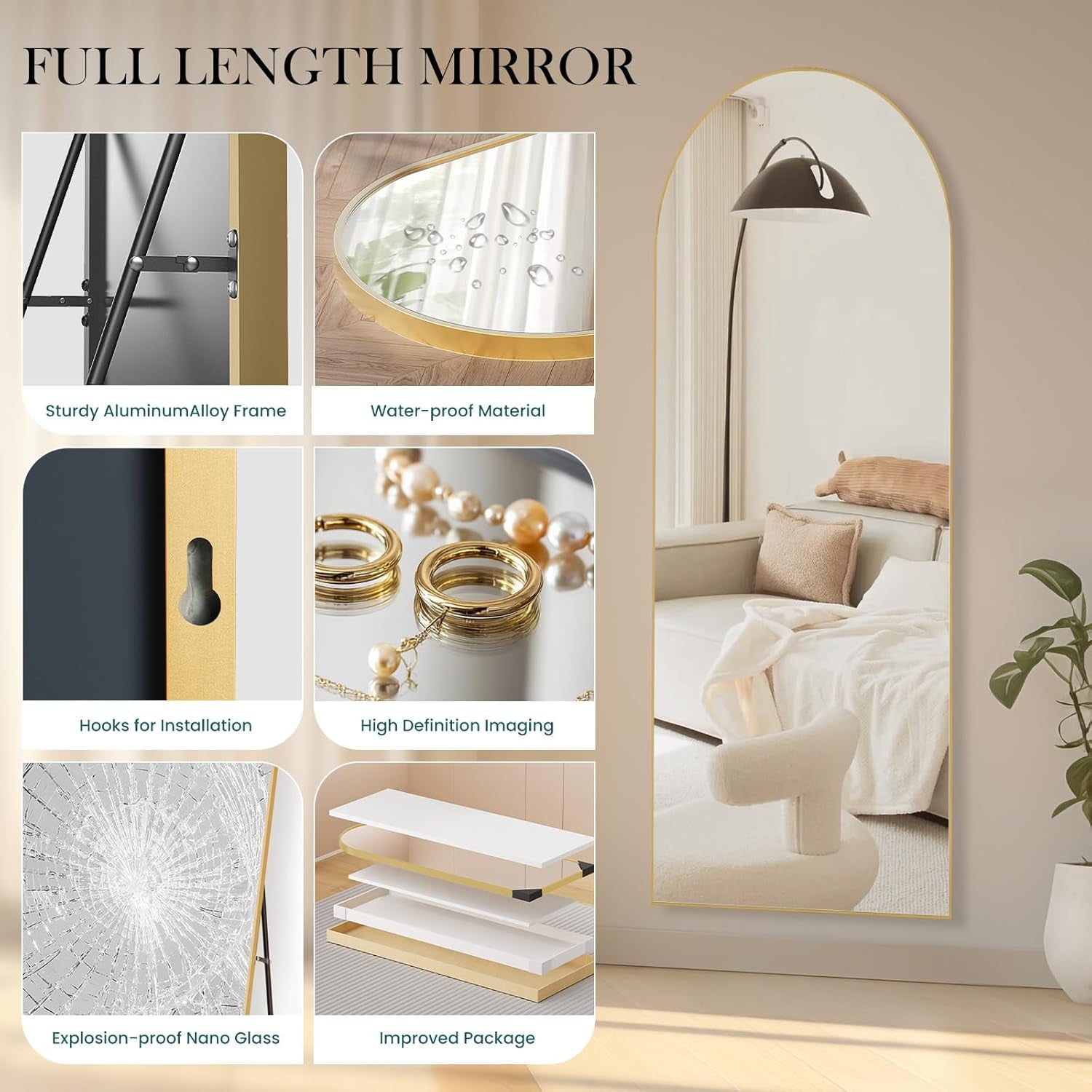 Full Length Floorstanding Mirror With Aluminum Frame-2