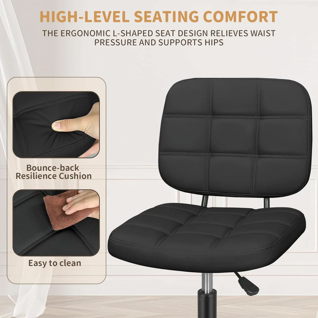Armless Rolling Desk Chair Black Height Adjustable-3