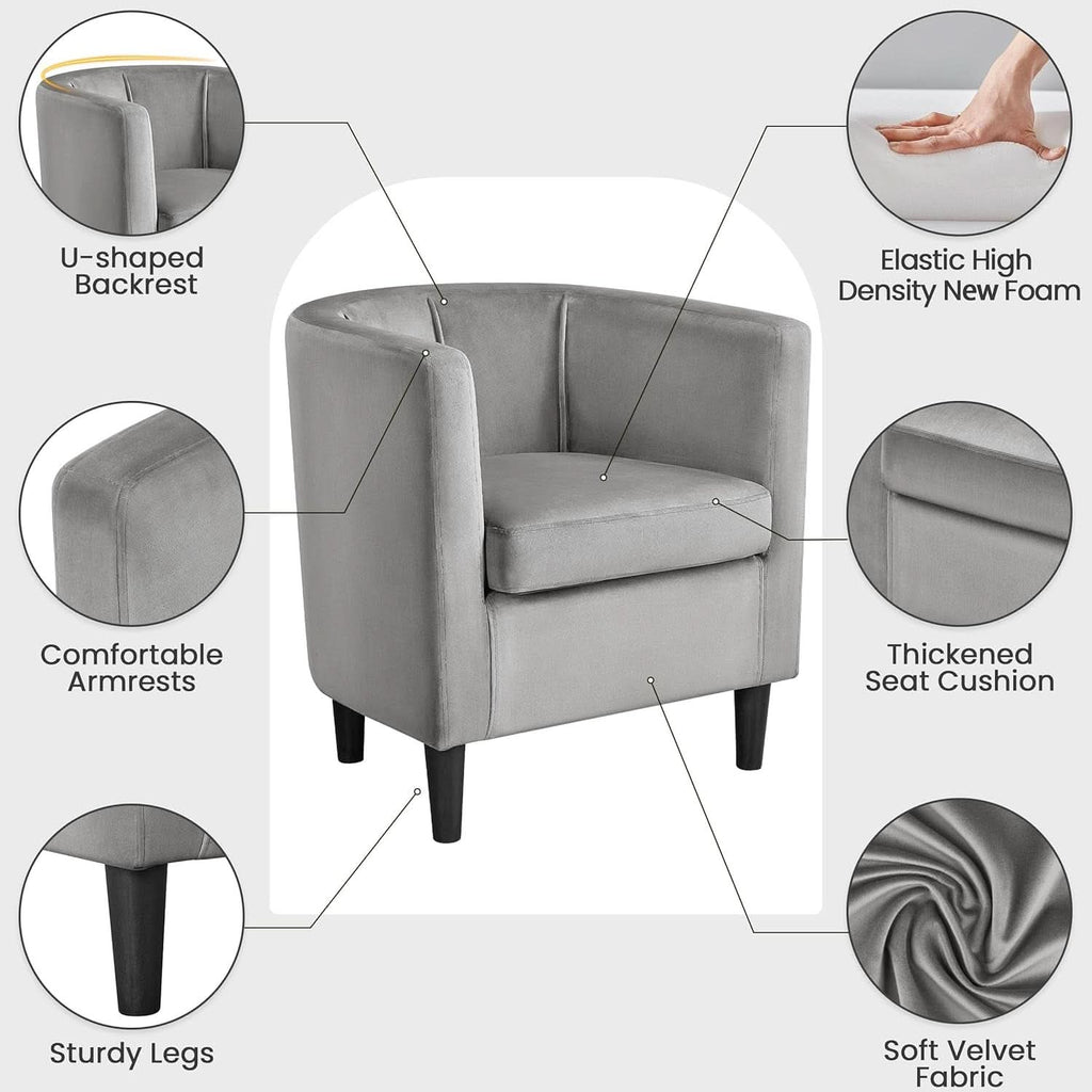Gray Velvet Barrel Accent Chairs Set of 2 18.5x19.7in Seats-4