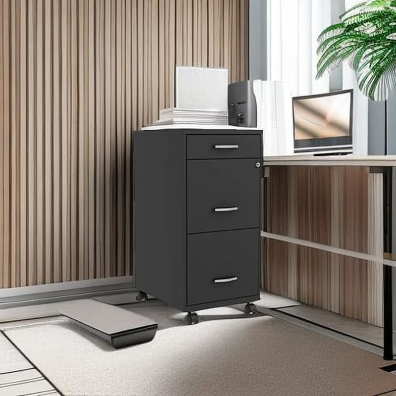 Black 3 Drawer Mobile File Cabinet With Locking Top Drawers-1
