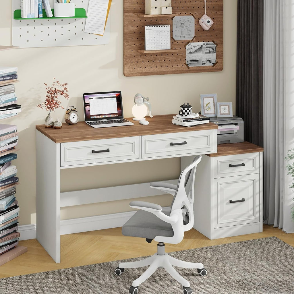 61 Inch Distressed Farmhouse Computer Desk Storage-3