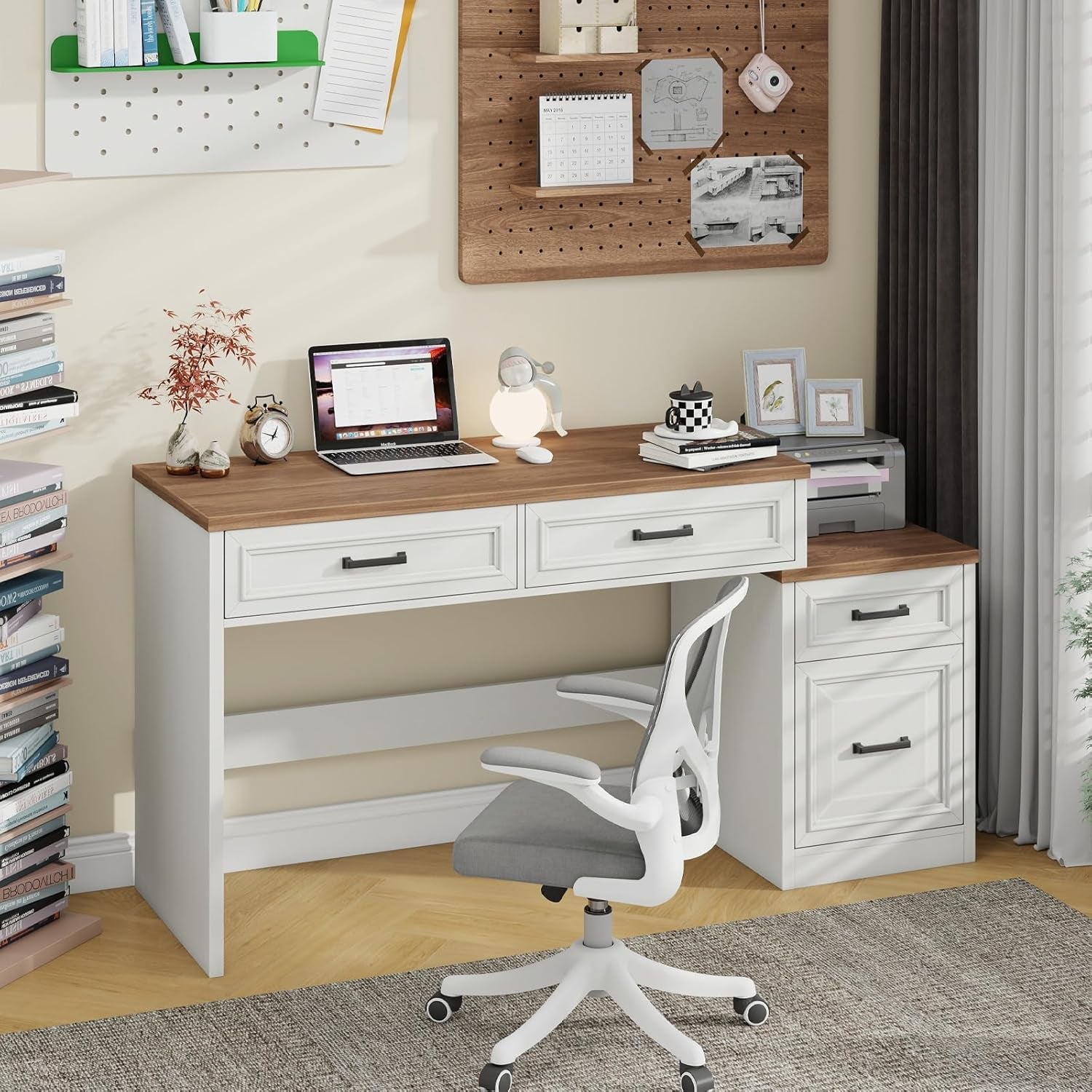 61 Inch Distressed Farmhouse Computer Desk Storage-3